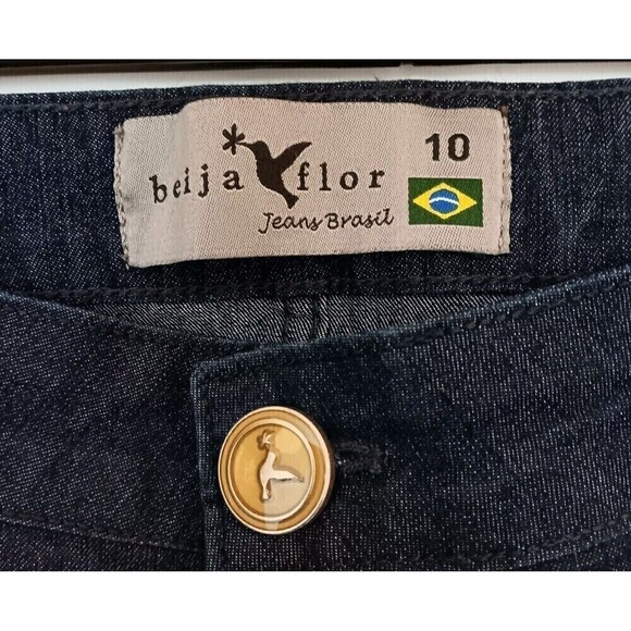 Beija Flor Size 10 Dark Blue Stretch Straight Leg Flat Front Denim Jeans - Picture 2 of 5